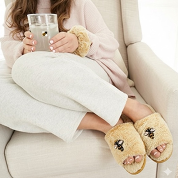 Dearfoam cozy beaded bee slippers & scrunchie size small (5-6) NWT cute … - Picture 4 of 6